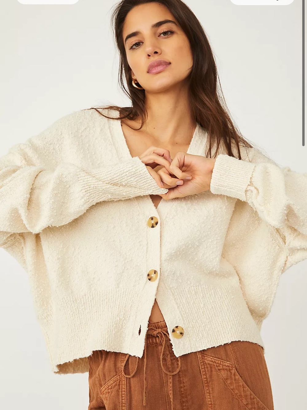 Free People Cream Button-Front Knit Cardigan